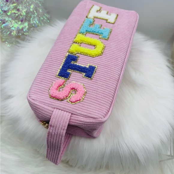 Pink Corduroy Cosmetic or Accessories Bag - Picture 2 of 7